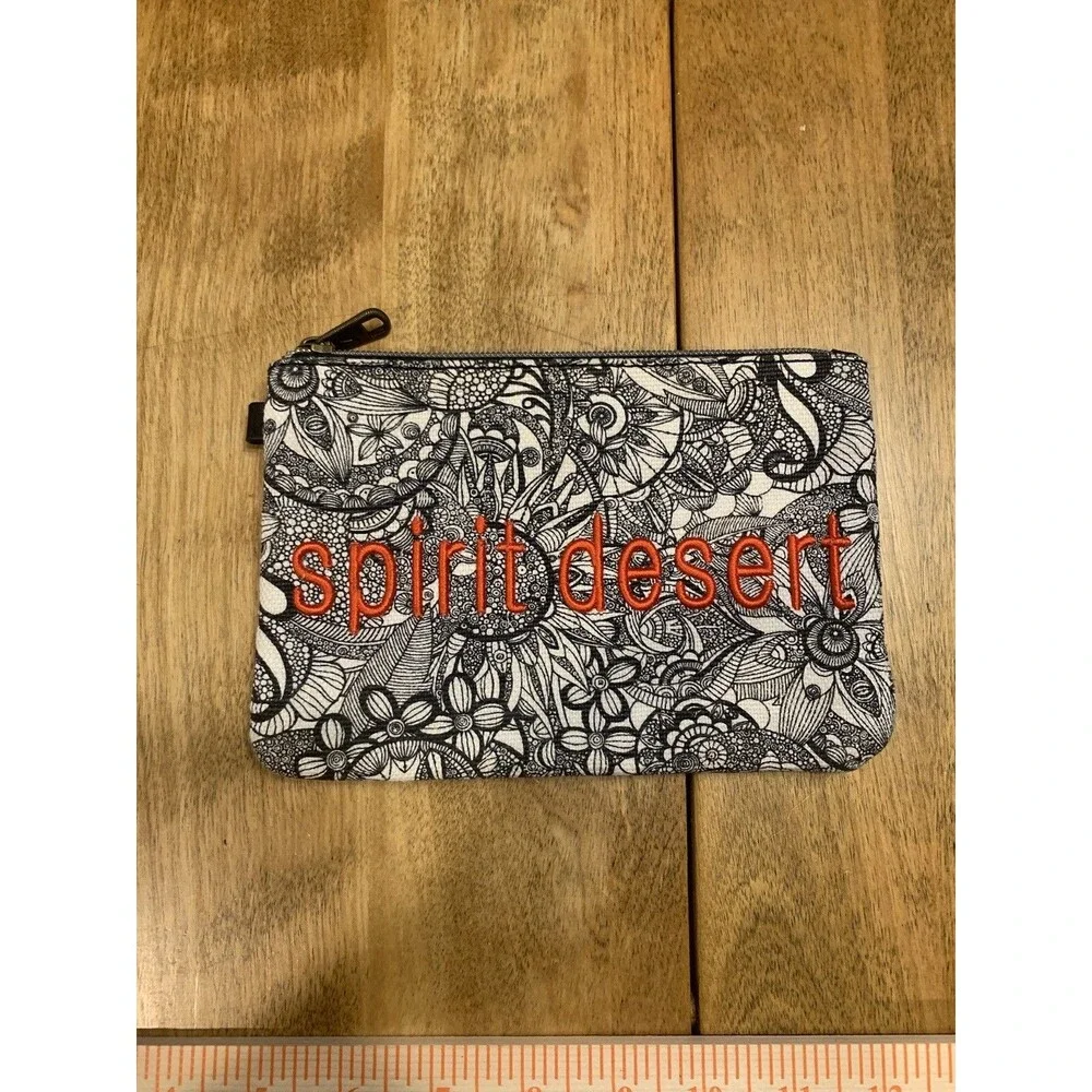 Sakroots Spirit Desert Embroidered Zippered Pouch ~ Black & White Floral Design